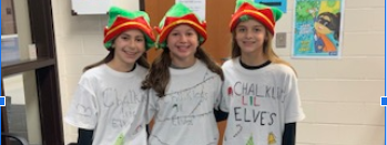 3 girls wearing shirt that say Chalkley Lil elves