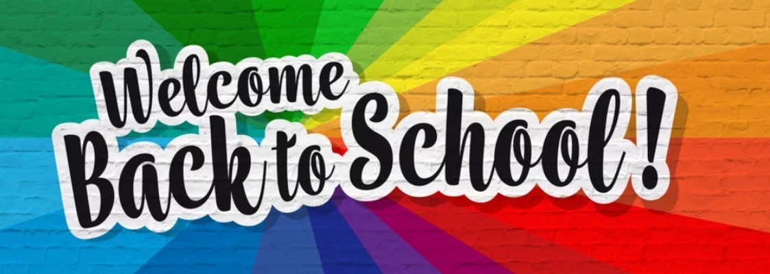 Welcome back to school banner with different colored paint background