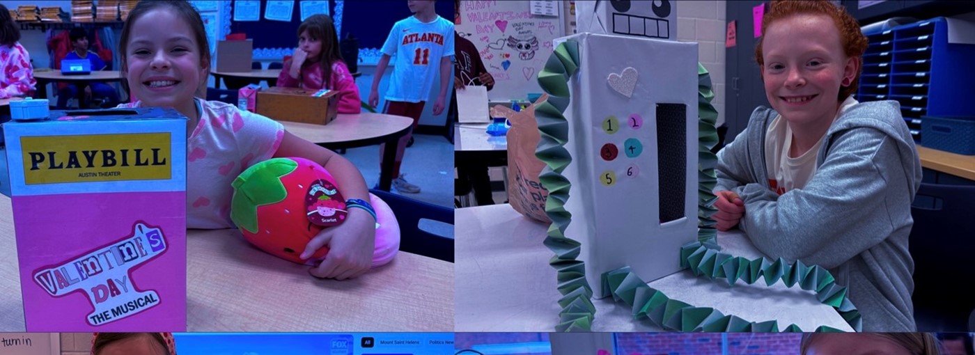 2 girls with their Valentine boxes that they made